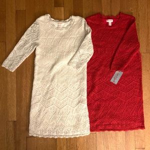 Pair of girls sweater dresses with metallic stitching in medium
